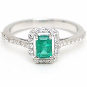 Emerald Poise 18K White Gold Diamond Halo Ring